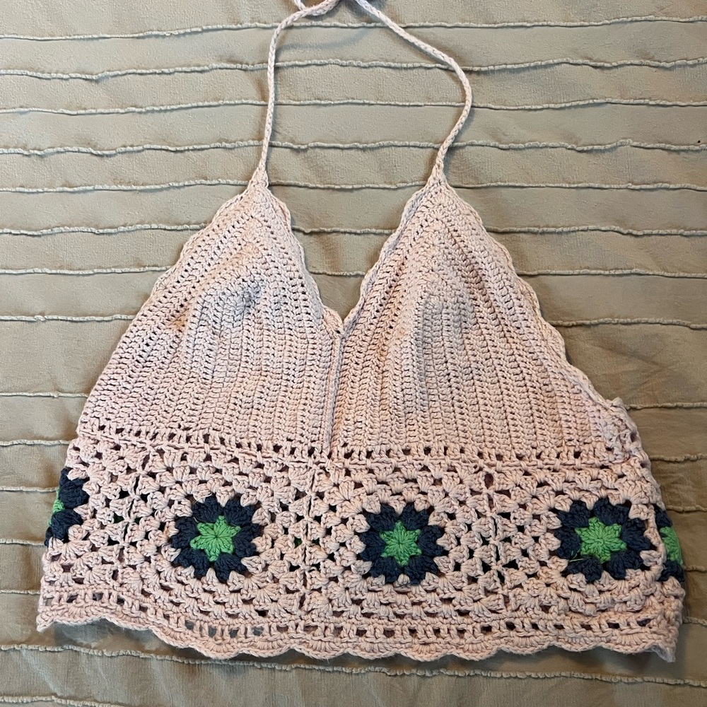 Aerie Crochet Halter Top - Purple and Green